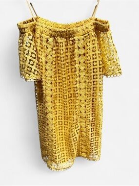 Just Me Yellow Crochet Off-Shoulder Tunic